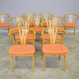 Set of 11 modern curved wood oak chairs