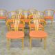 Set of 11 modern curved wood oak chairs