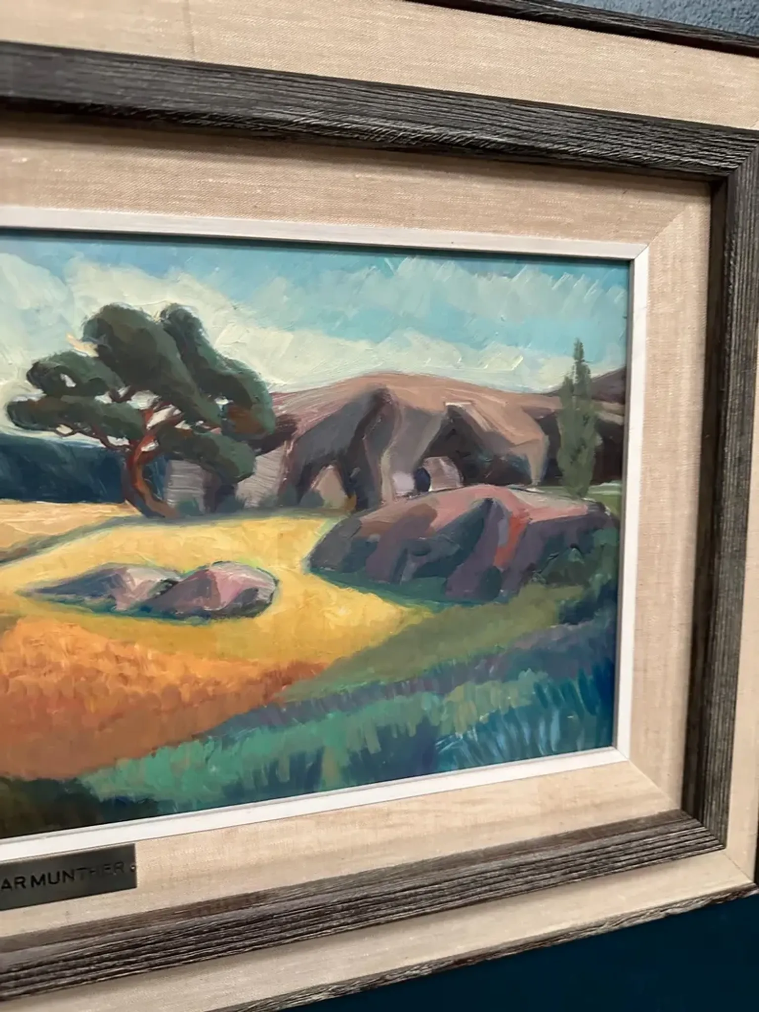 Original Swedish Oil on Panel – "Landscape" by Gunnar Munther – Signed – Vintage and Framed – 64 × 38 cm (25.2" × 15")
