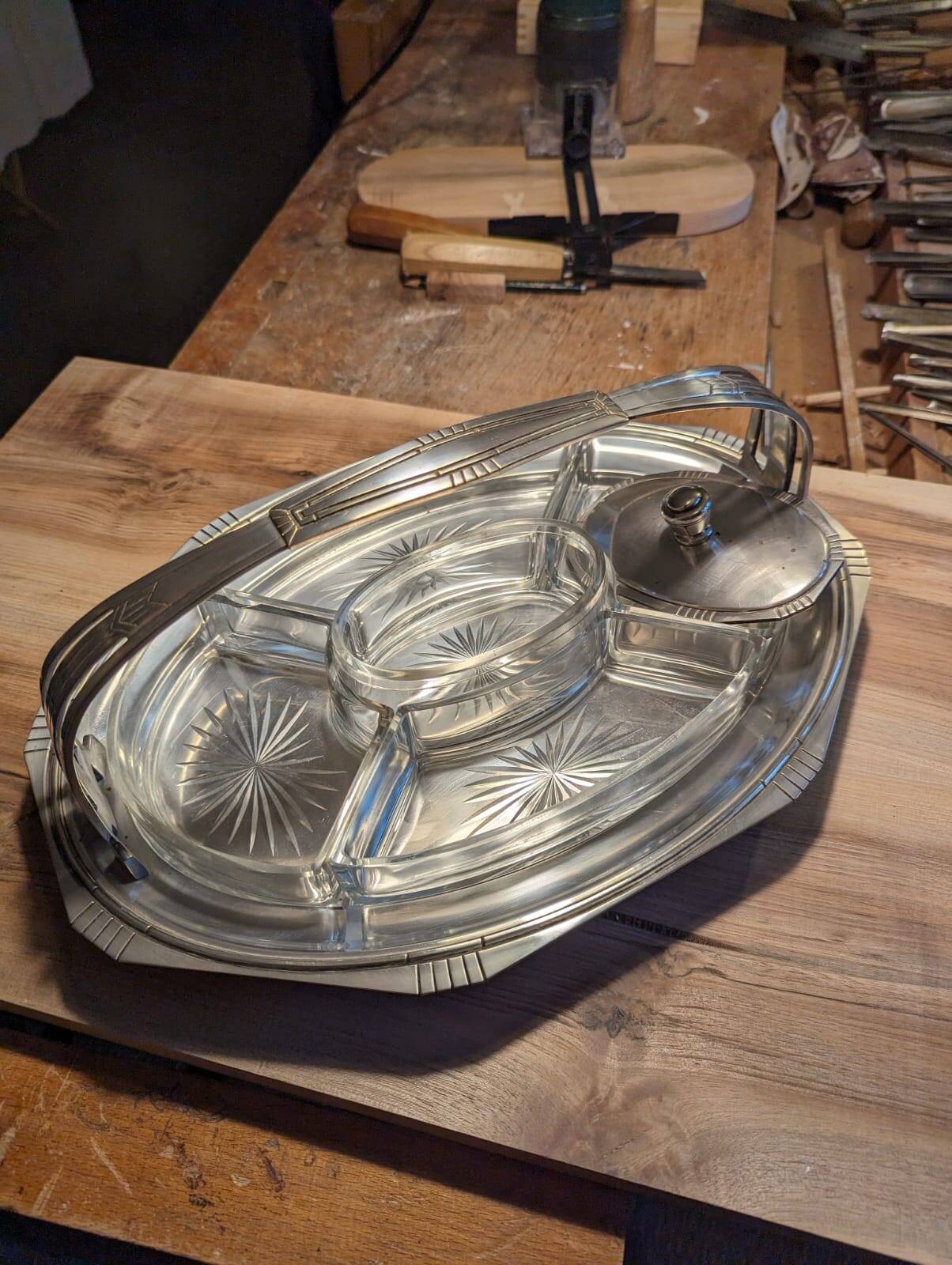 Silver metal aperitif server