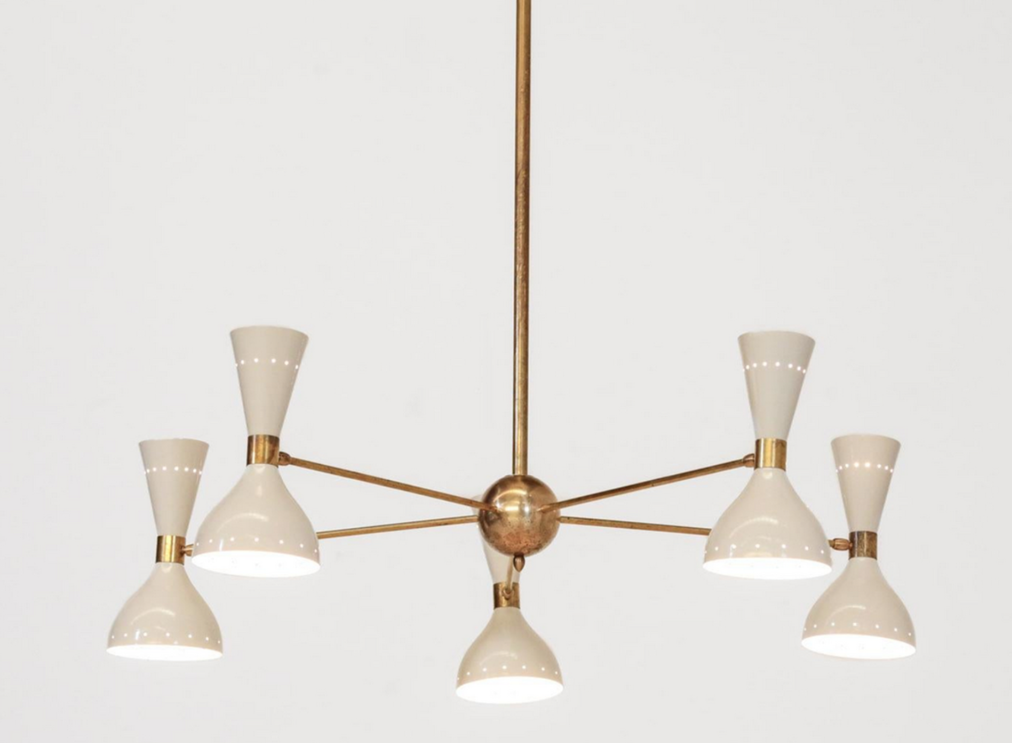 Lustre italien en laiton 5 bras blanc
