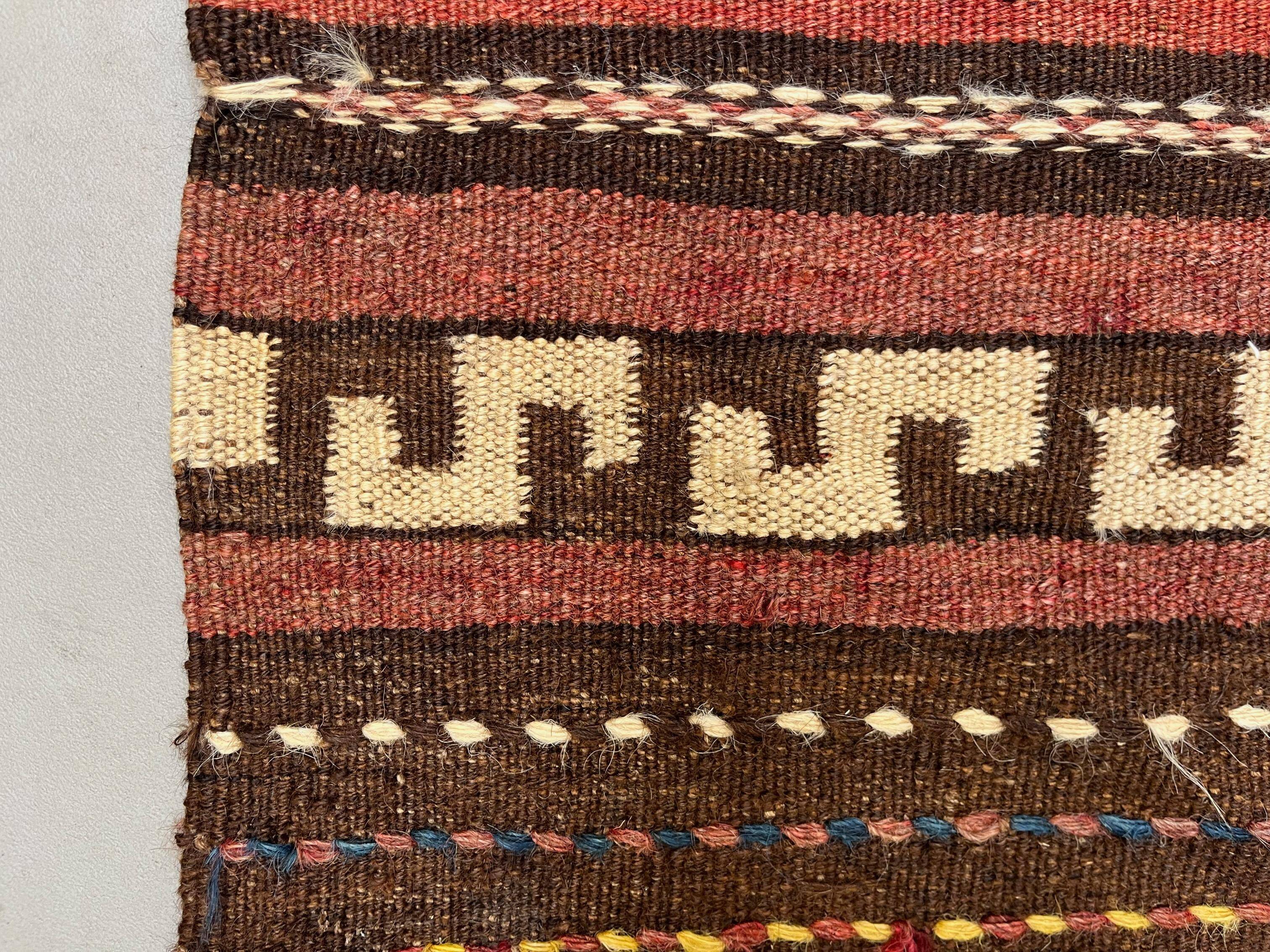 Vintage Afghan Tribal Kilim Wool Rug 390x185 cm Red, Orange, Brown, Black Large