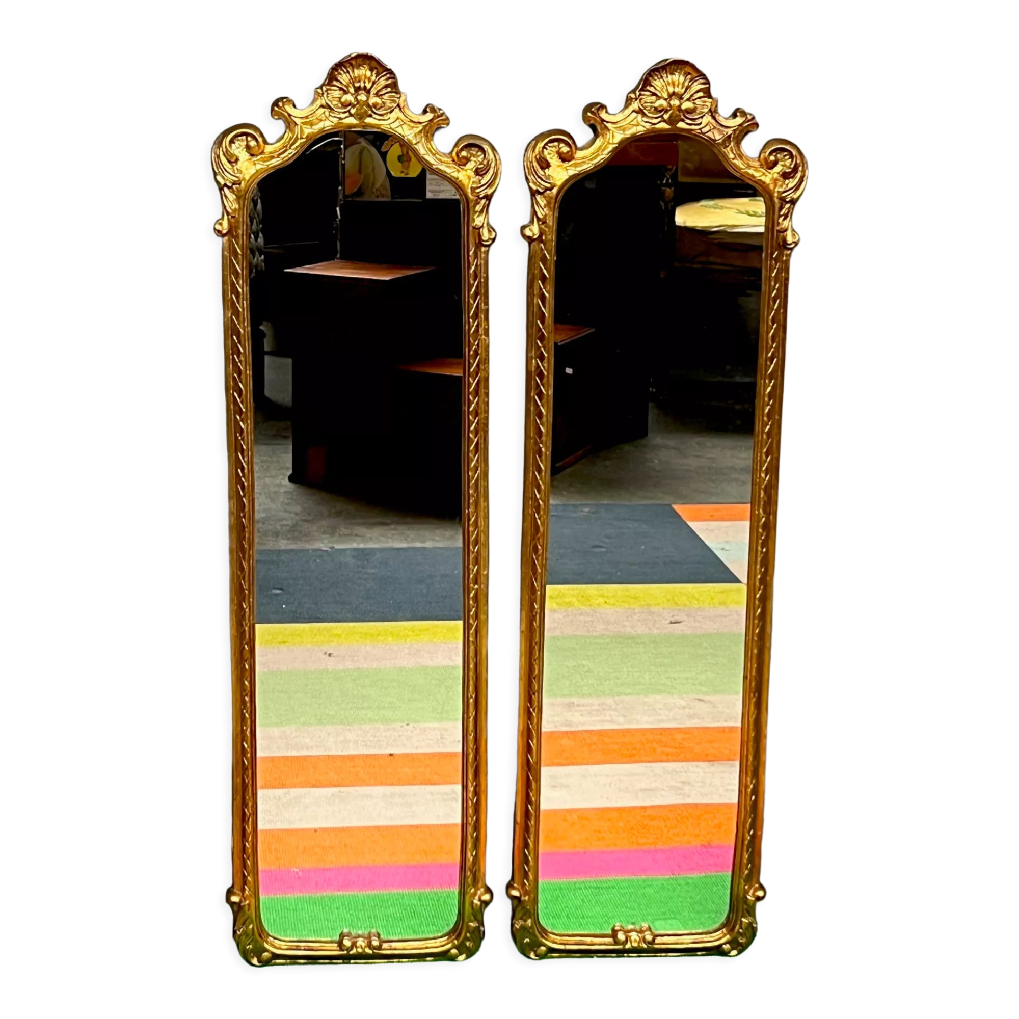 Paire de miroirs dorés, 97x28 cm