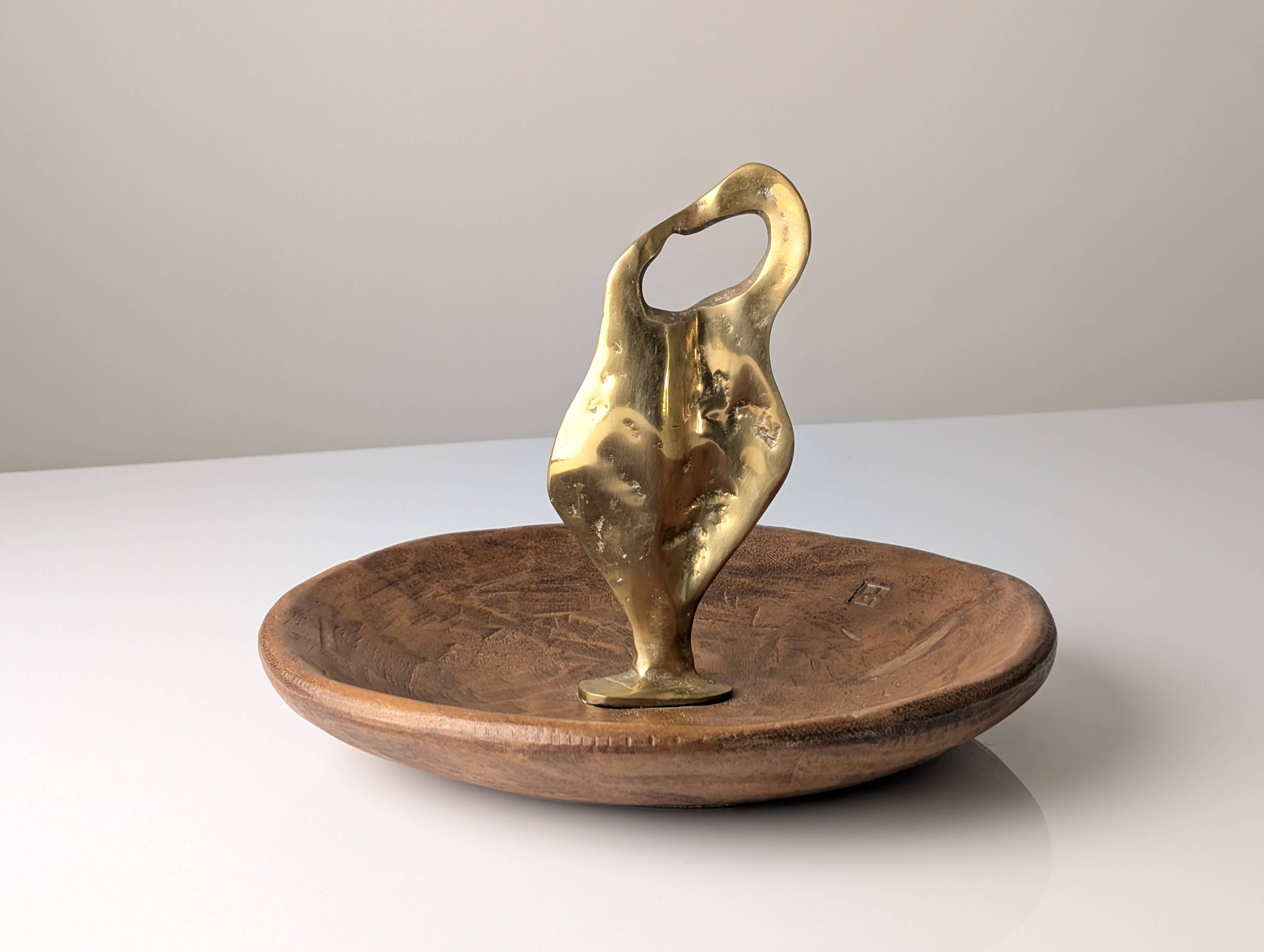 David Marshall Bronze and Wood Fruit Bowl Sculpture Organic Brutalist 1980s