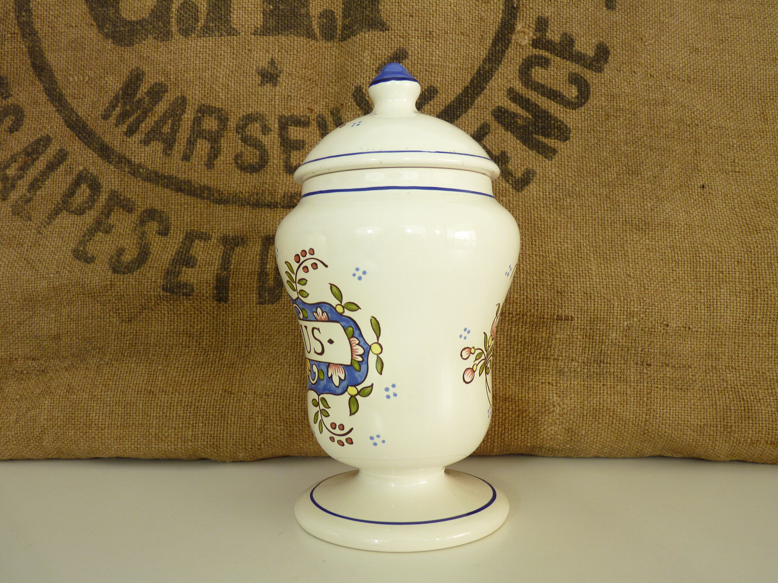 Ex-Ruscus apothecary pot in st Clement's earthenware