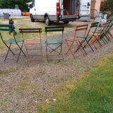 12 folding iron and wood garden chairs