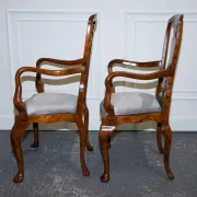 Art Deco Queen Anne Style Armchairs in Walnut Burl, 1920s, Set of 2