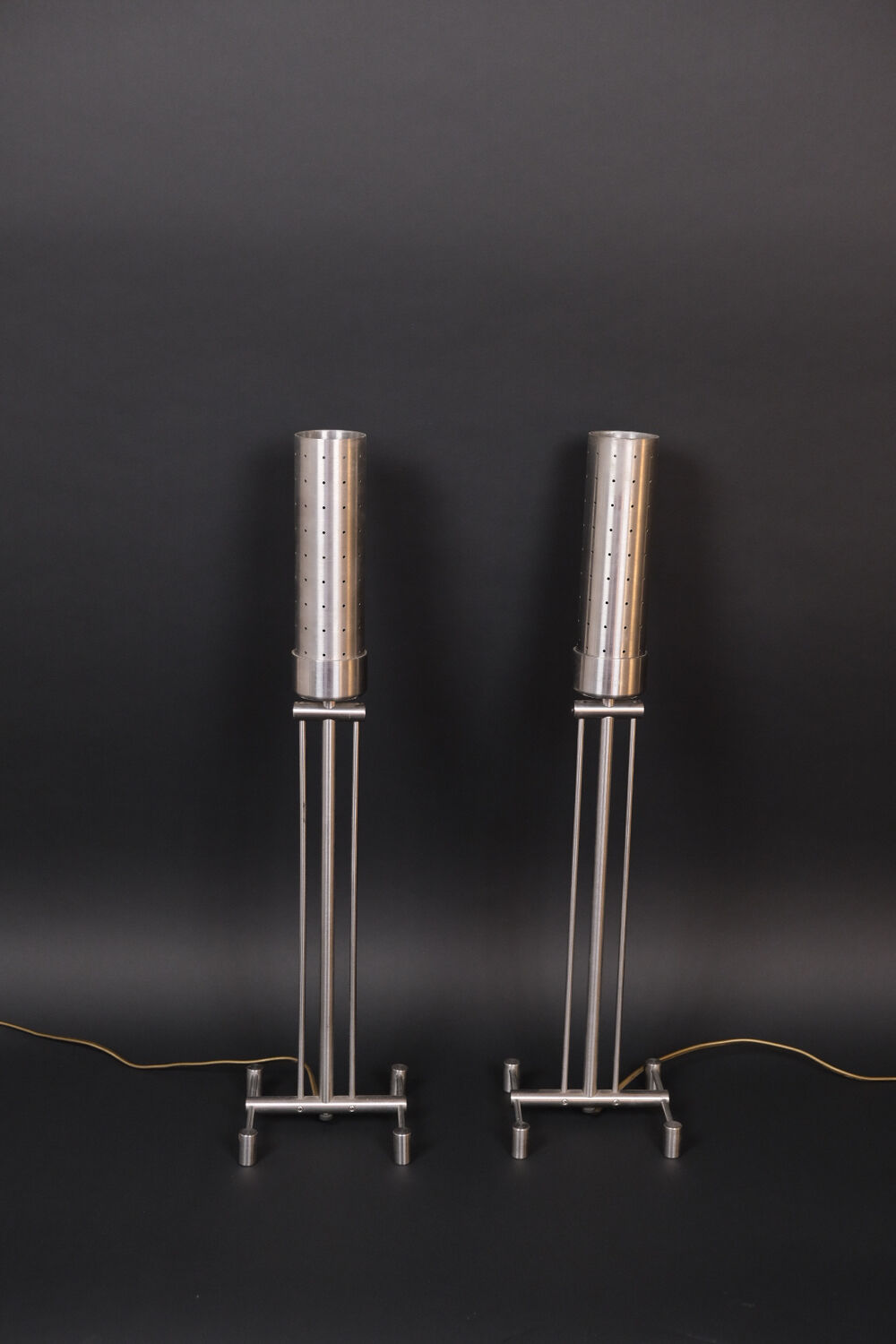 Pair of aluminum lamps, 1980