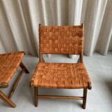 Pair of leather and walnut armchairs