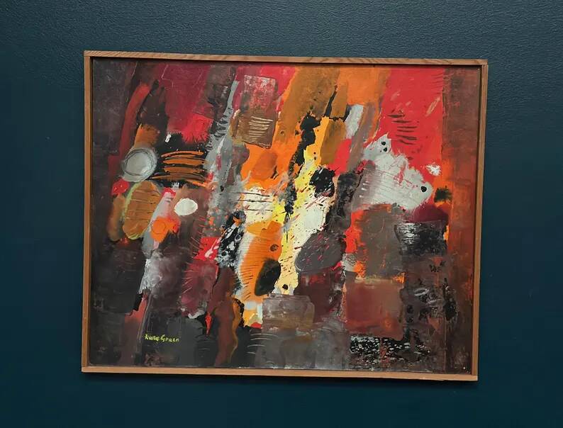 Original Swedish Oil on Panel – “Composition” by Kulo Green (1913–1972) – Signed – Vintage & Framed
