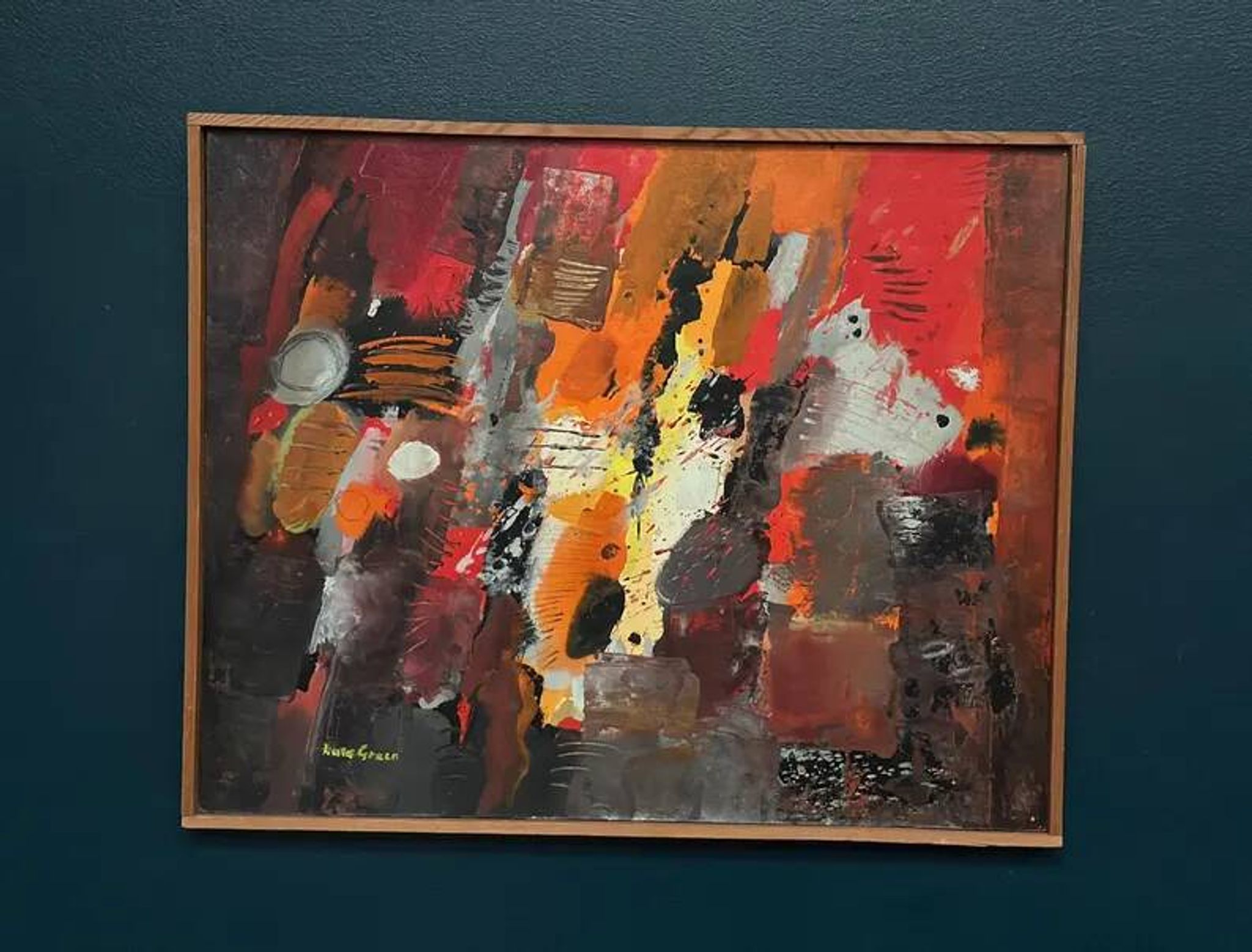 Original Swedish Oil on Panel – “Composition” by Kulo Green (1913–1972) – Signed – Vintage & Framed