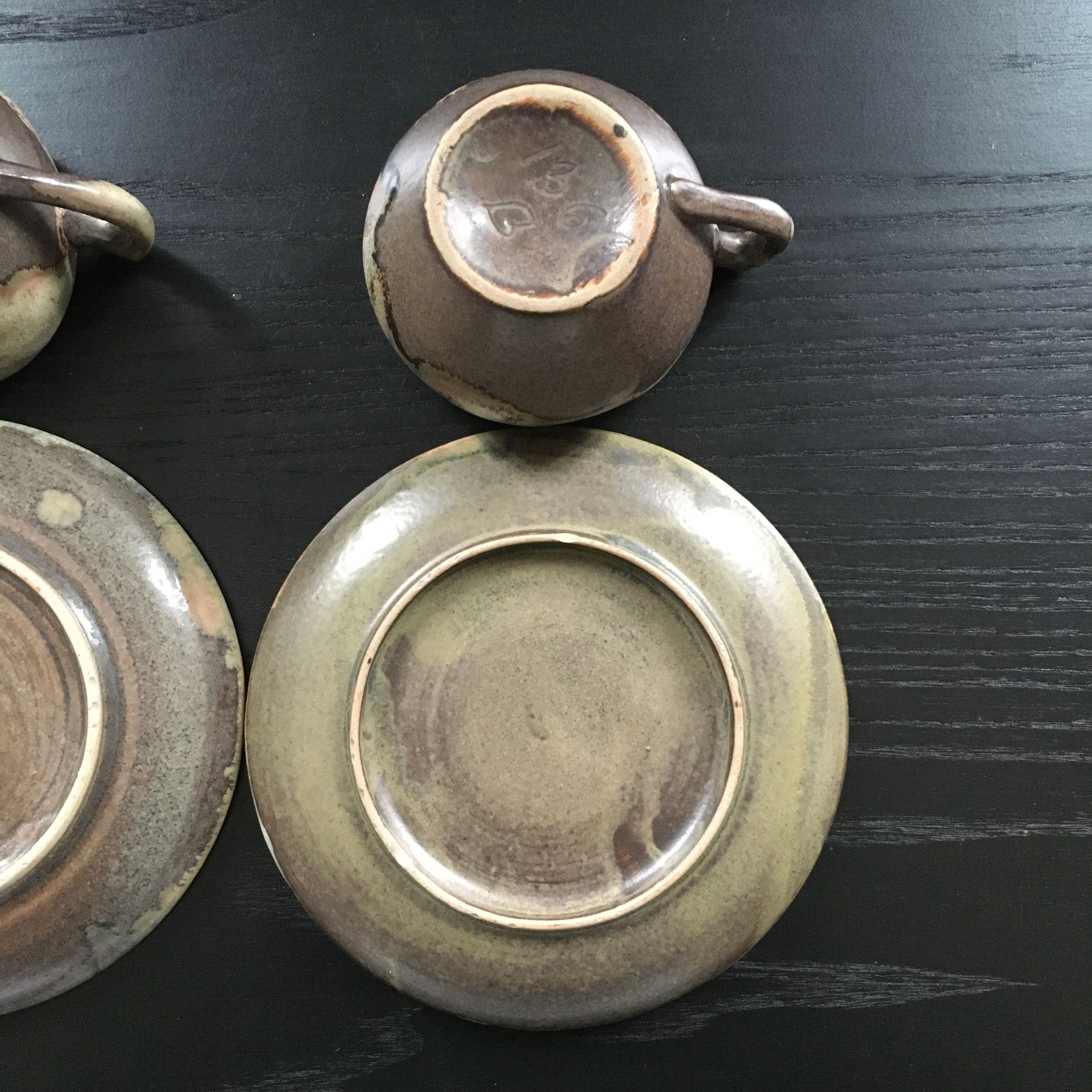 Set of 2 flamed brown stoneware cups