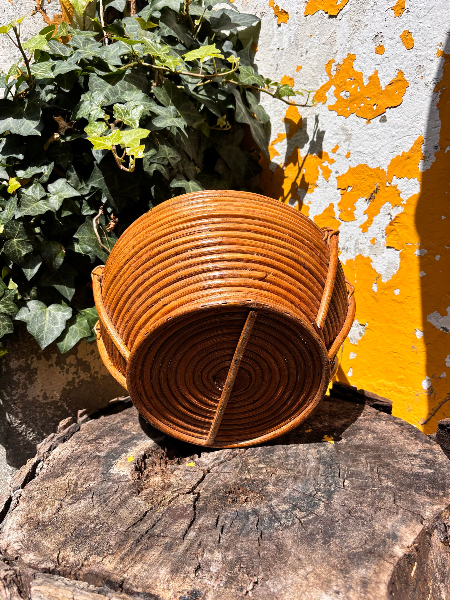 Rare wrapped rattan basket, in the style of Gabriella Crespi / Vivai del Sud.