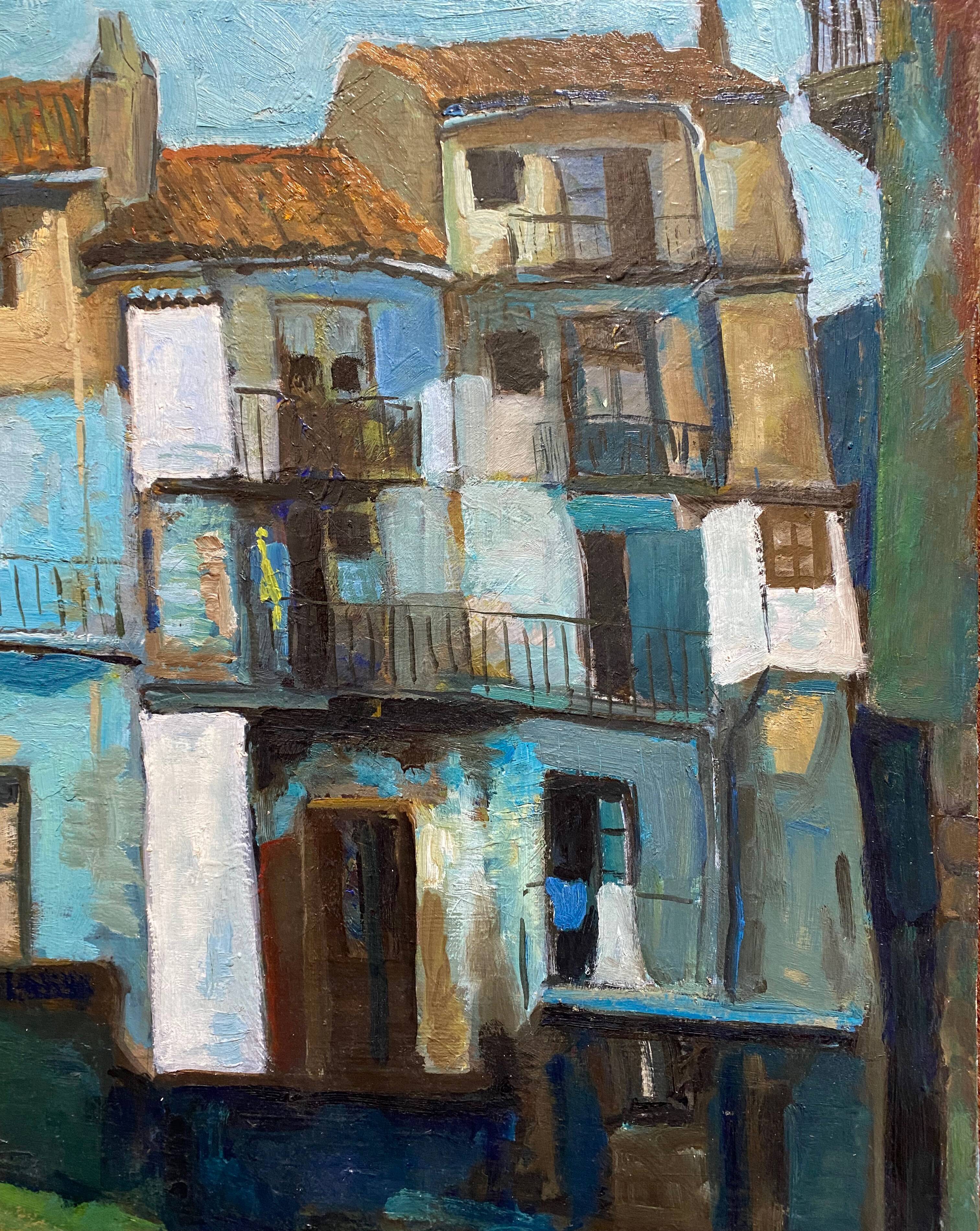 Tableau "Vieilles Maisons" HSP Castro Urdiales Espagne Milieu XX°