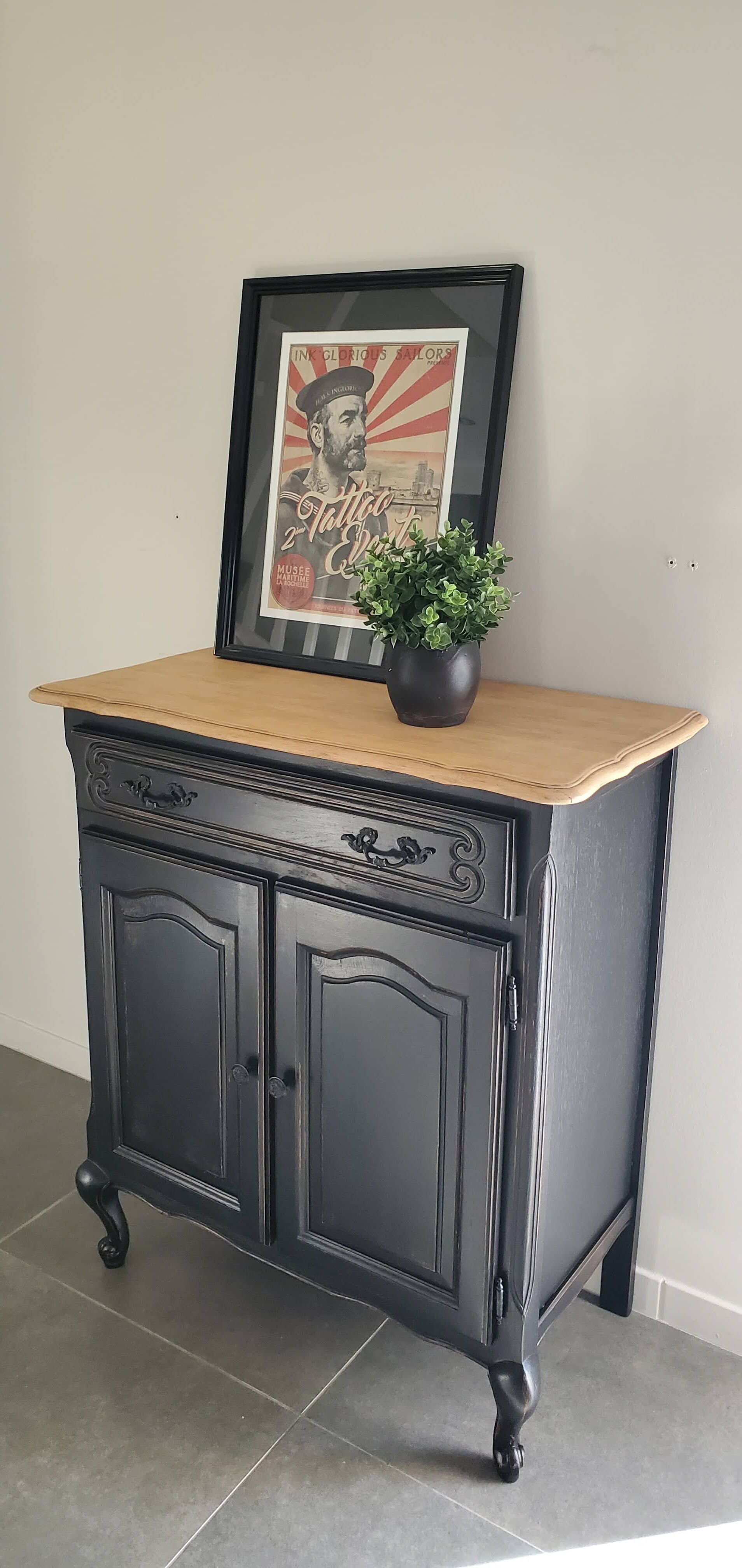 Old buffet of charm black patina and wood