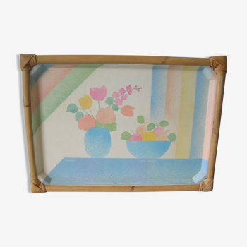 Old serving tray from the 1980s in bamboo fiberglass, Anne Stringer decor