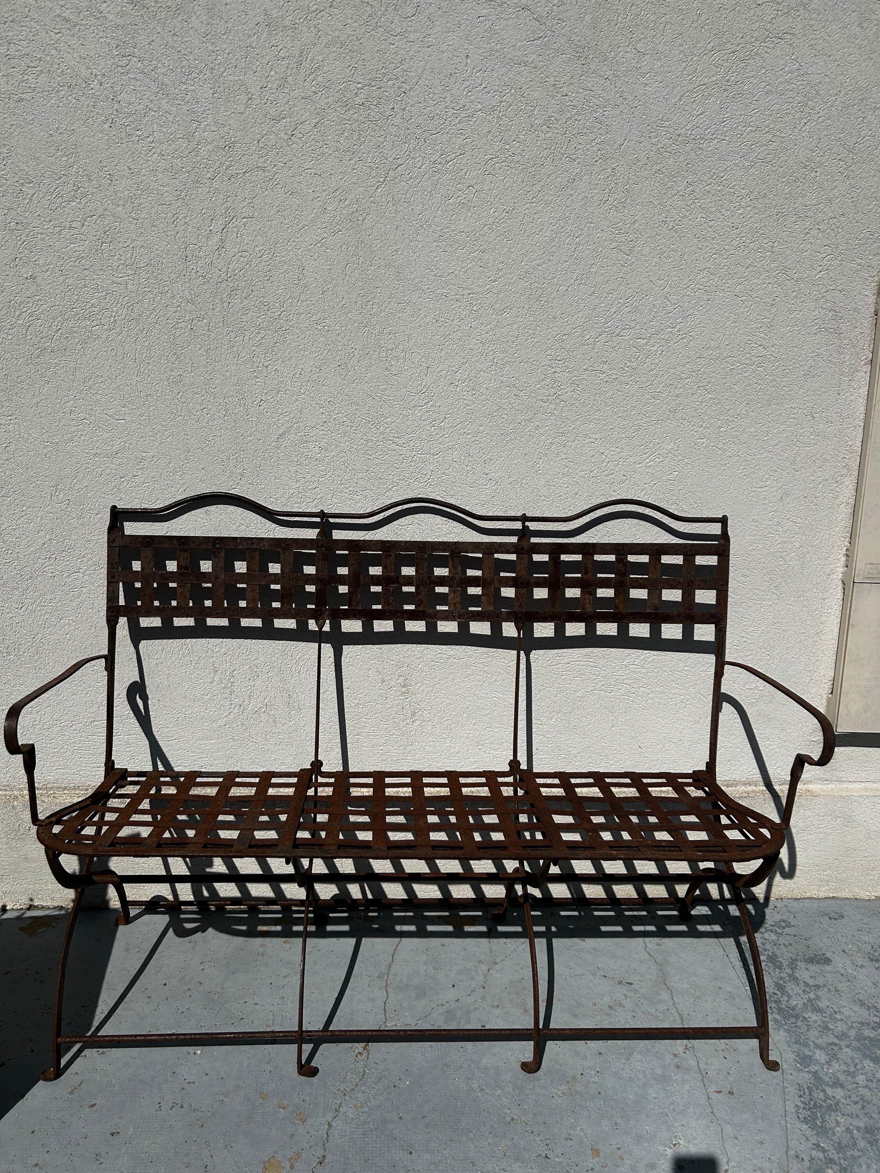 Riveted wrought iron garden bench