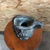 Old pitcher ewer gray ceramic signed vintage tableware