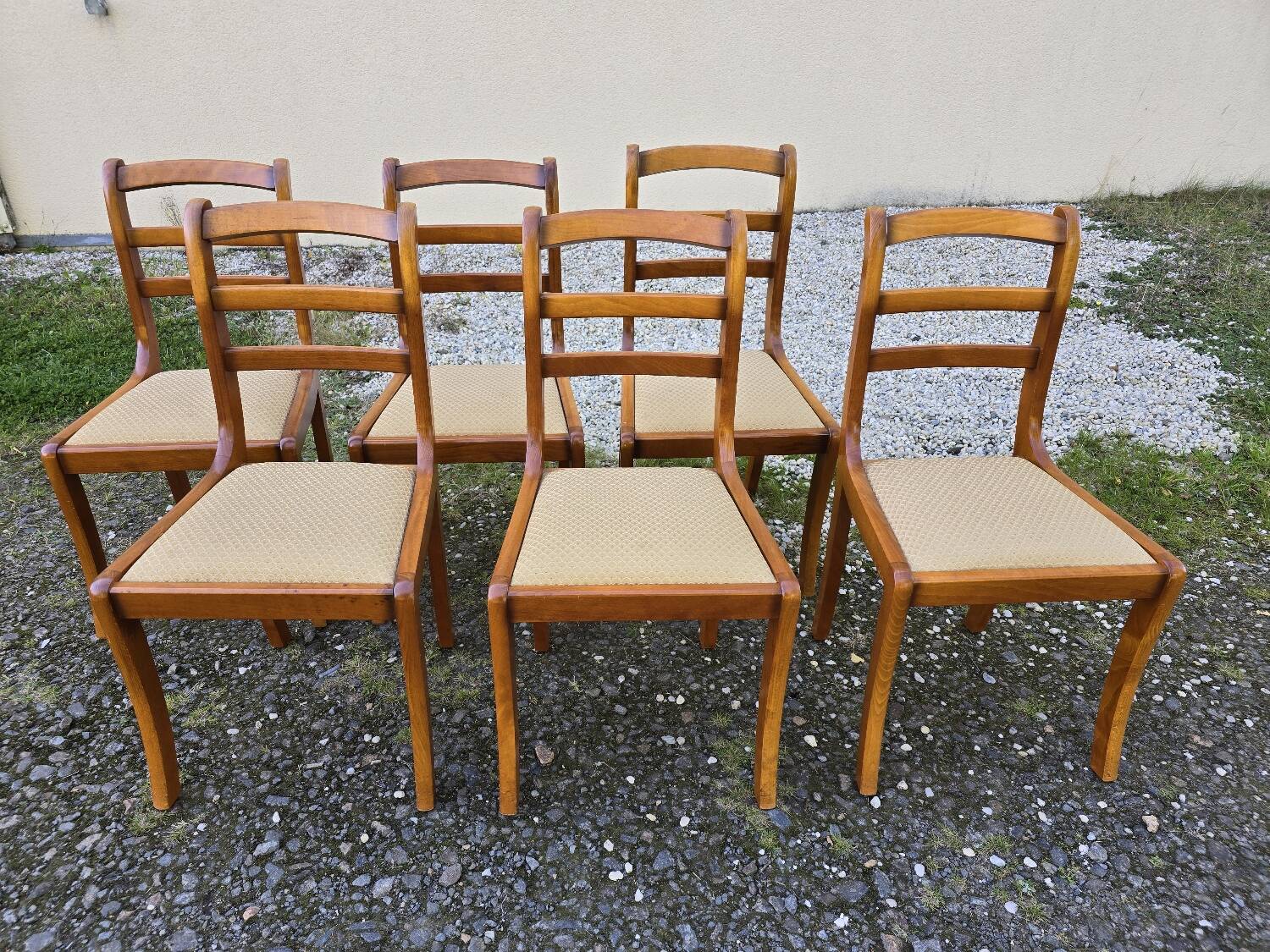 Set of six chairs with fabric tops