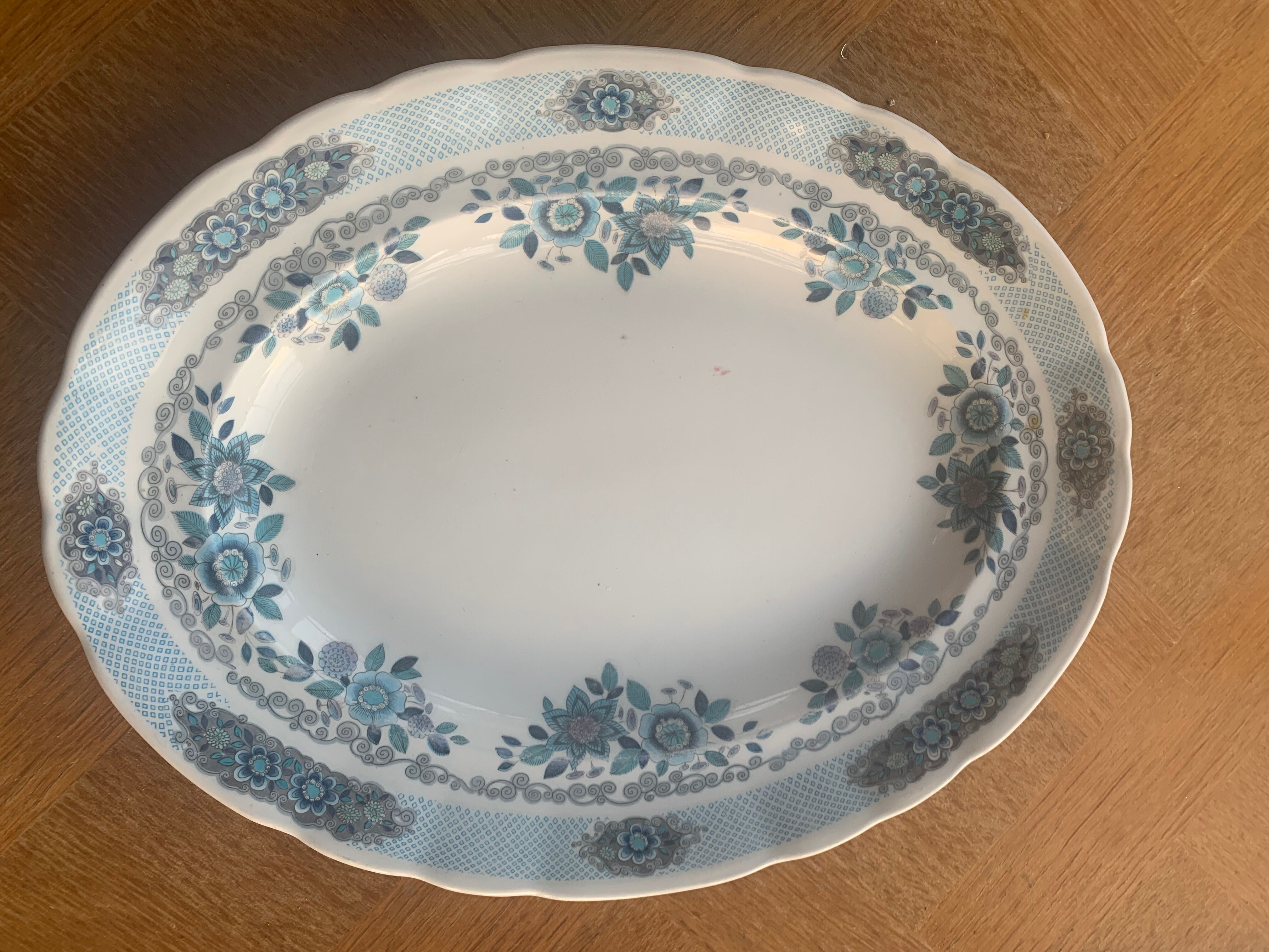 Large serving dish pontesa patterns blue flowers in vintage porcelain
