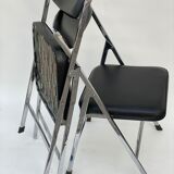 Paire de chaises pliantes en chrome et cuir italiens
