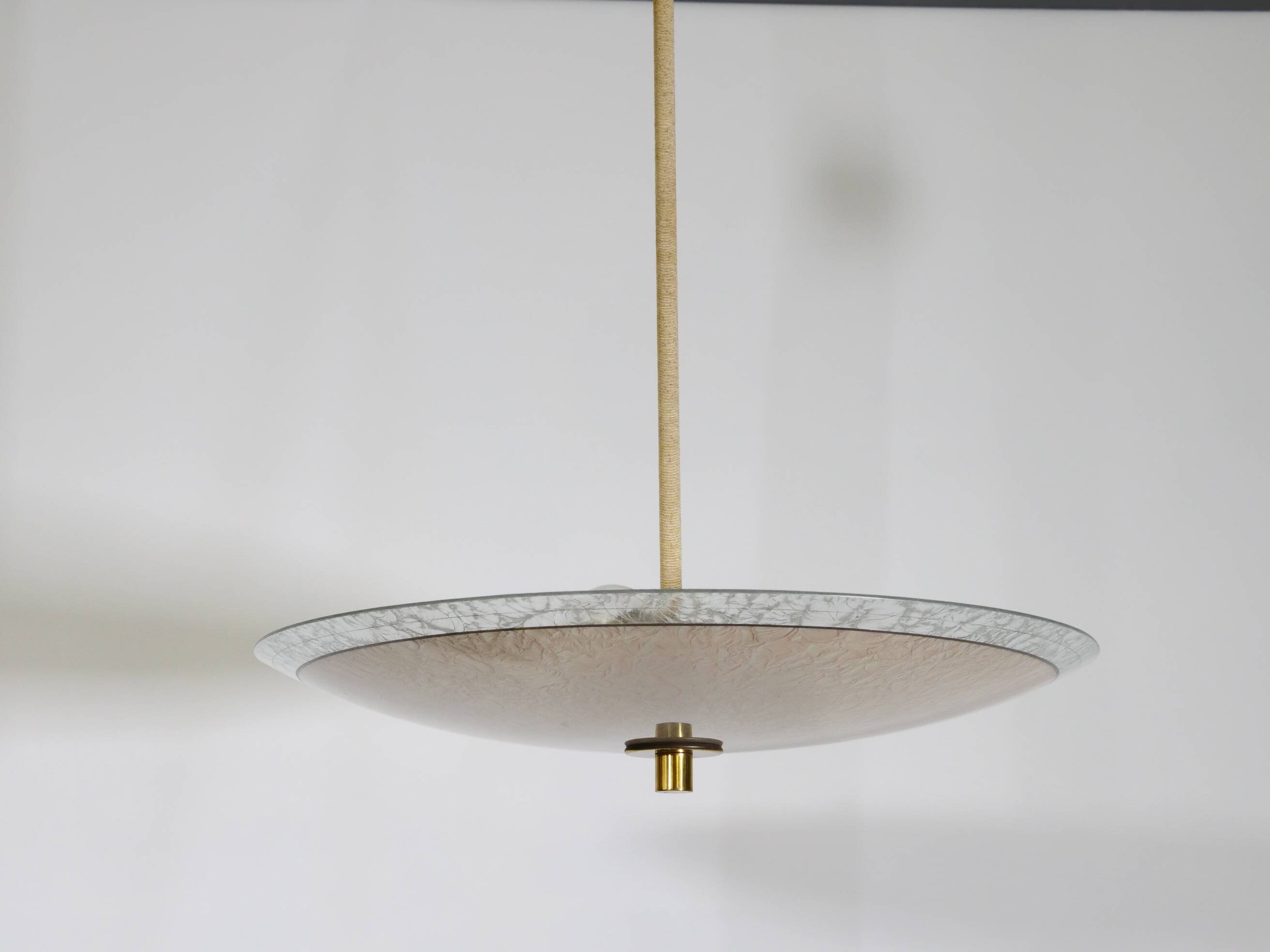 Mid-Century Three-Light Ceiling Lamp with Textured Glass Shade, 1950s
