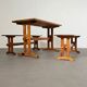 Scandinavian modern solid pinewood benches and dining table, 1970s