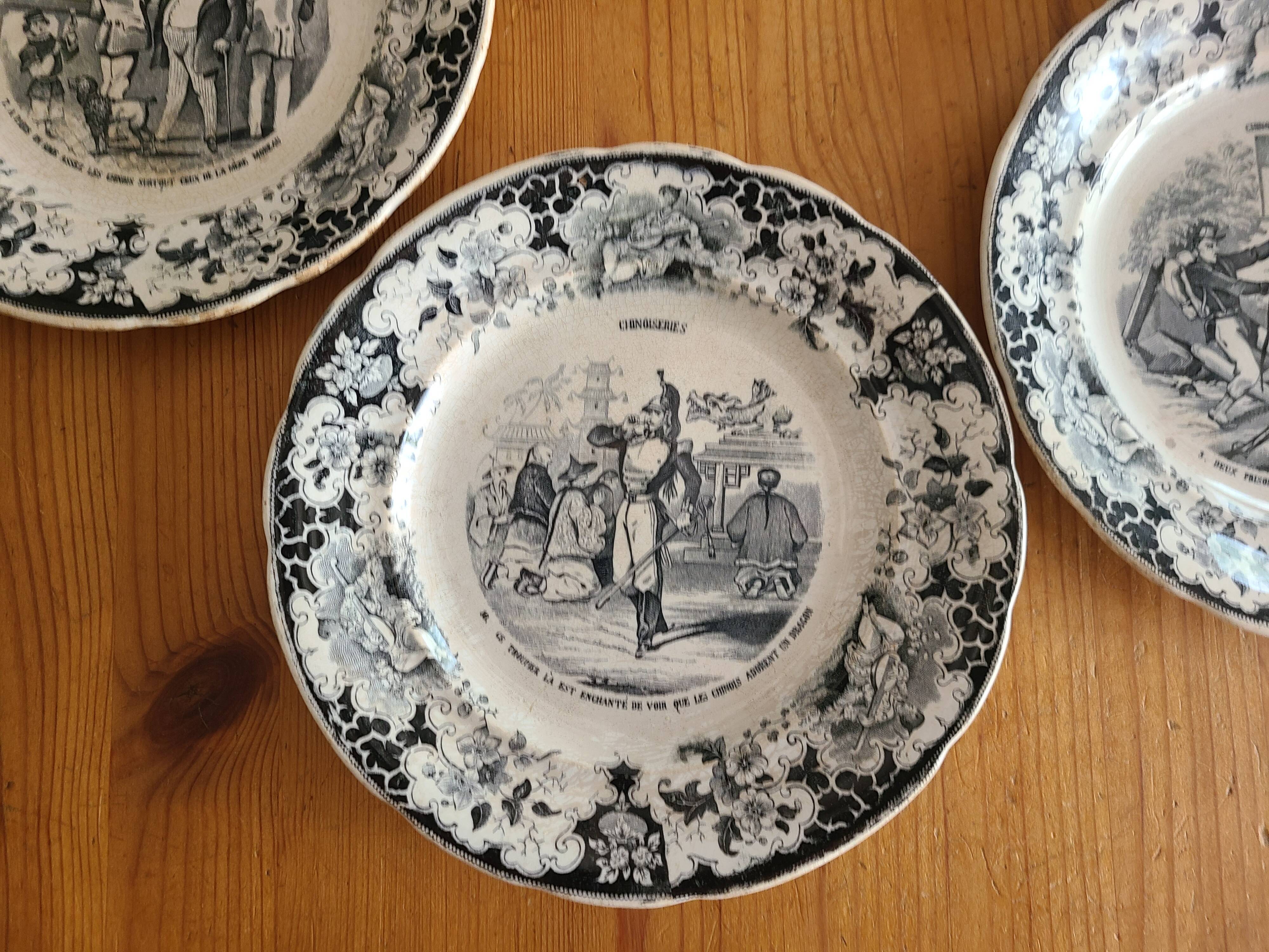 5 talking plates Choisy Le Roi XIXth series "Chinoiseries"
