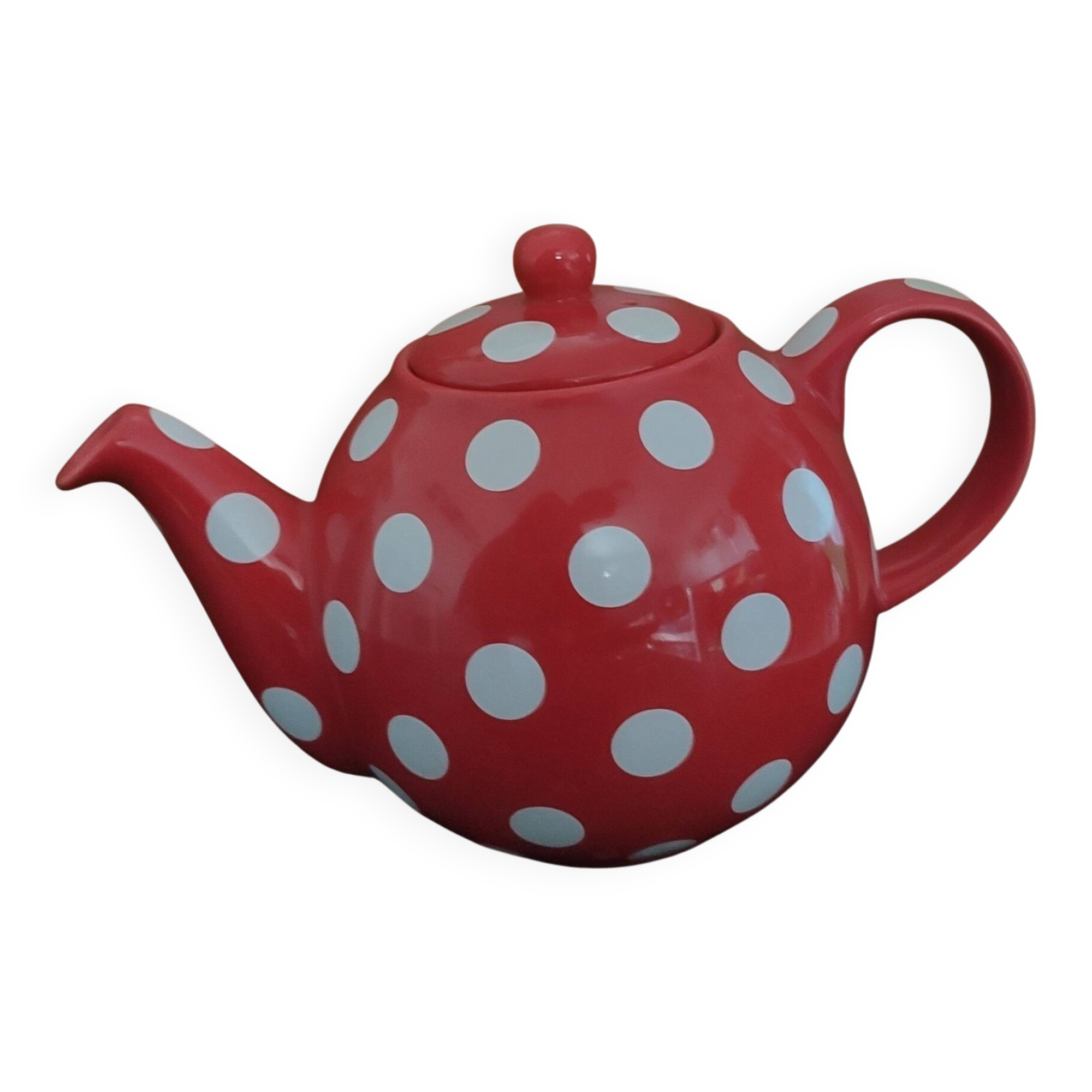 Jolie théière ronde anglaise à pois rouges