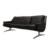 Brown leather sofa, Danish design, 1970s, designer: Werner Langenfeld, manu