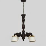 Antique hand-carved wooden dragon chandelier with 4 lights from the 1950s