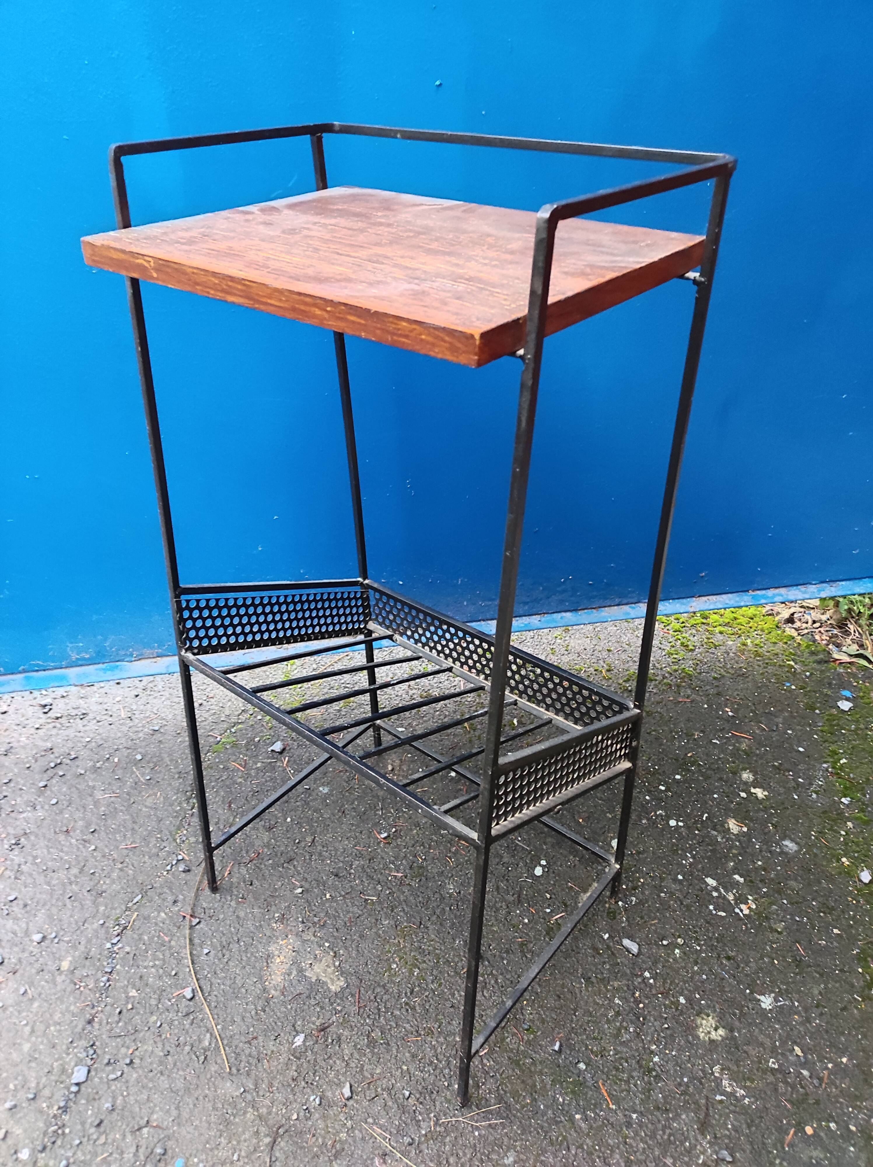 Door magazines side table steel file and wood vintage Scandinavian design