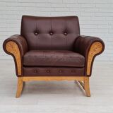 Fauteuil danois vintage, années 1970, cuir, bois de chêne