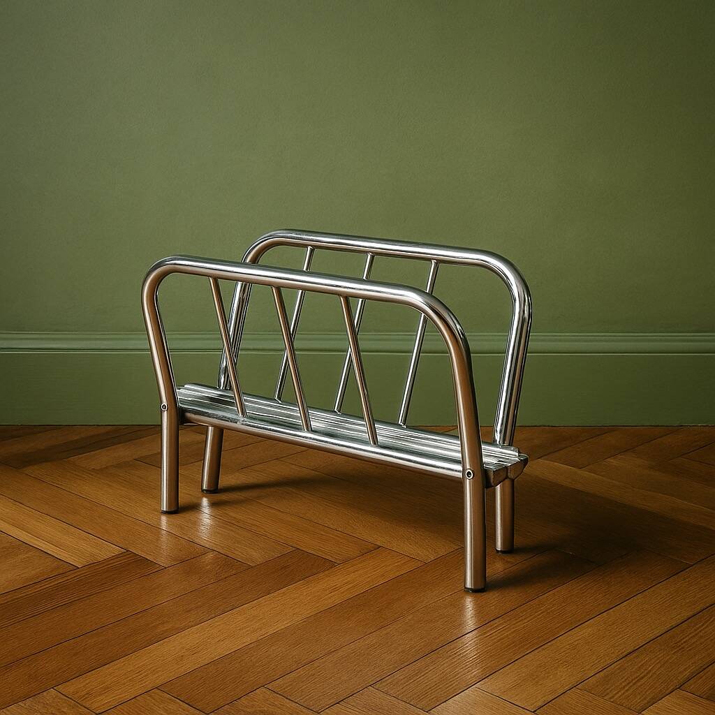 Vintage chrome-plated metal magazine rack – 1970s