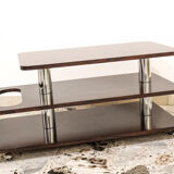 Coffee Table-Bar low laminate rosewood and chromed metal, Italy 70's