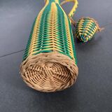Bottle covered with rattan and scoubidou, 60s-70s