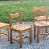 Set de 4 chaises des années 70 brutalistes en chêne