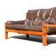 Pierre Chapo, 3-seater sofa S32 in solid elm and brown leather, 1966