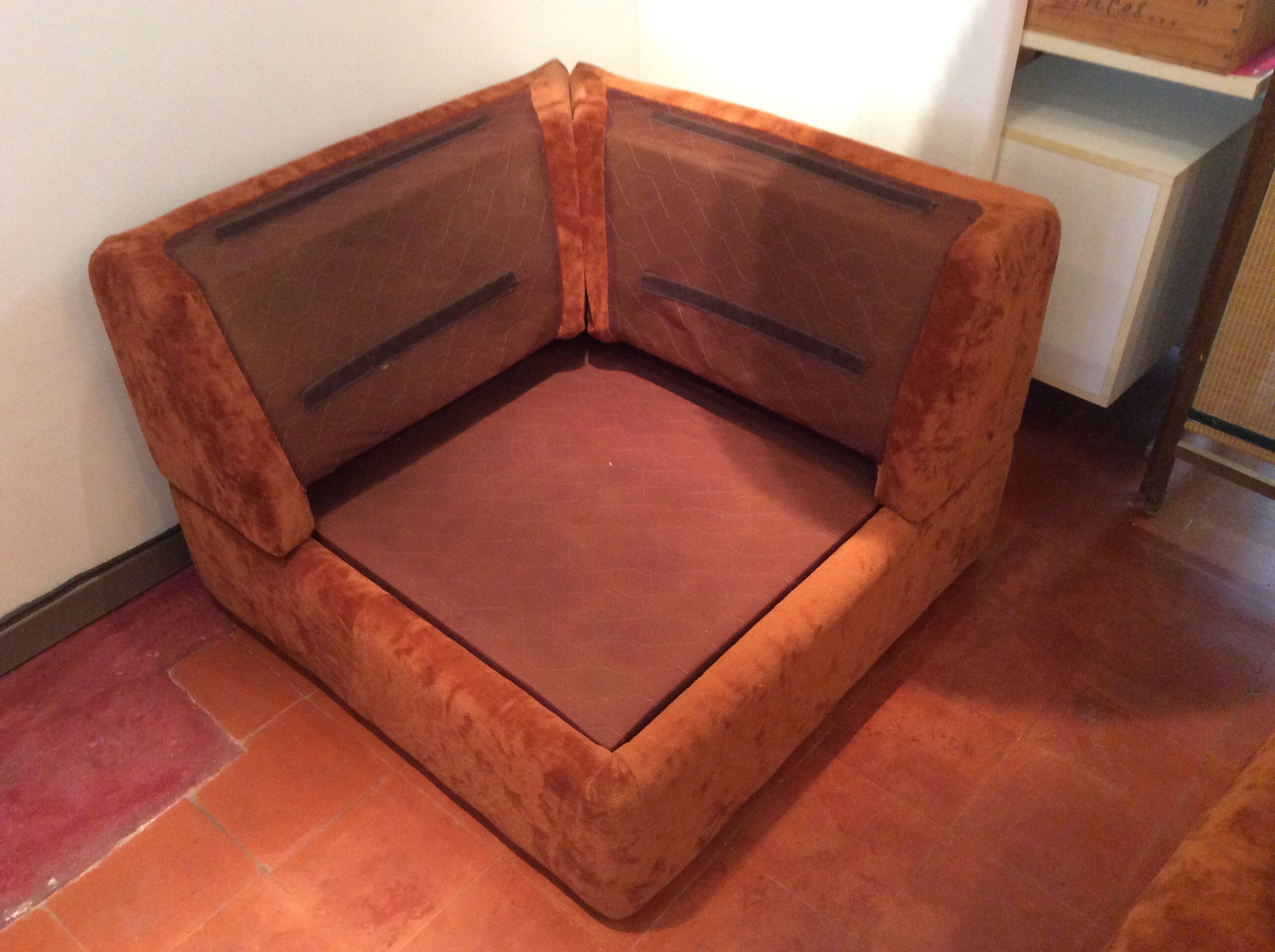 Vintage corner sofa modular velvet orange burned 70 years