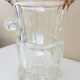 Champagne bucket in cut, engraved, thick crystal, signed "cristal de Lorraine"