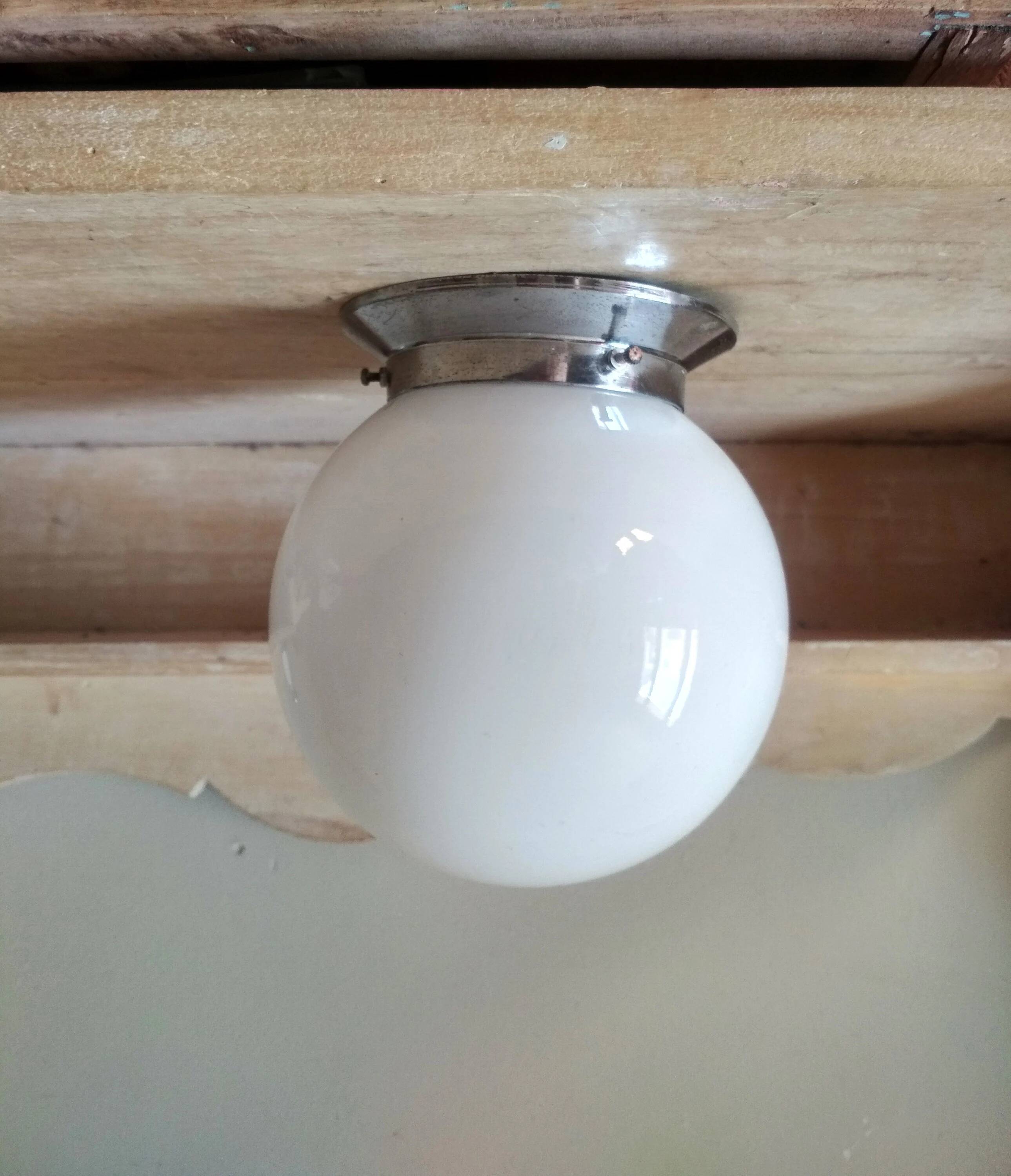 1940s ceiling light, white opaline globe