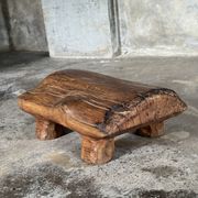 Small stool, footrest in organic blond teak monoxyle wabi-sabi L31