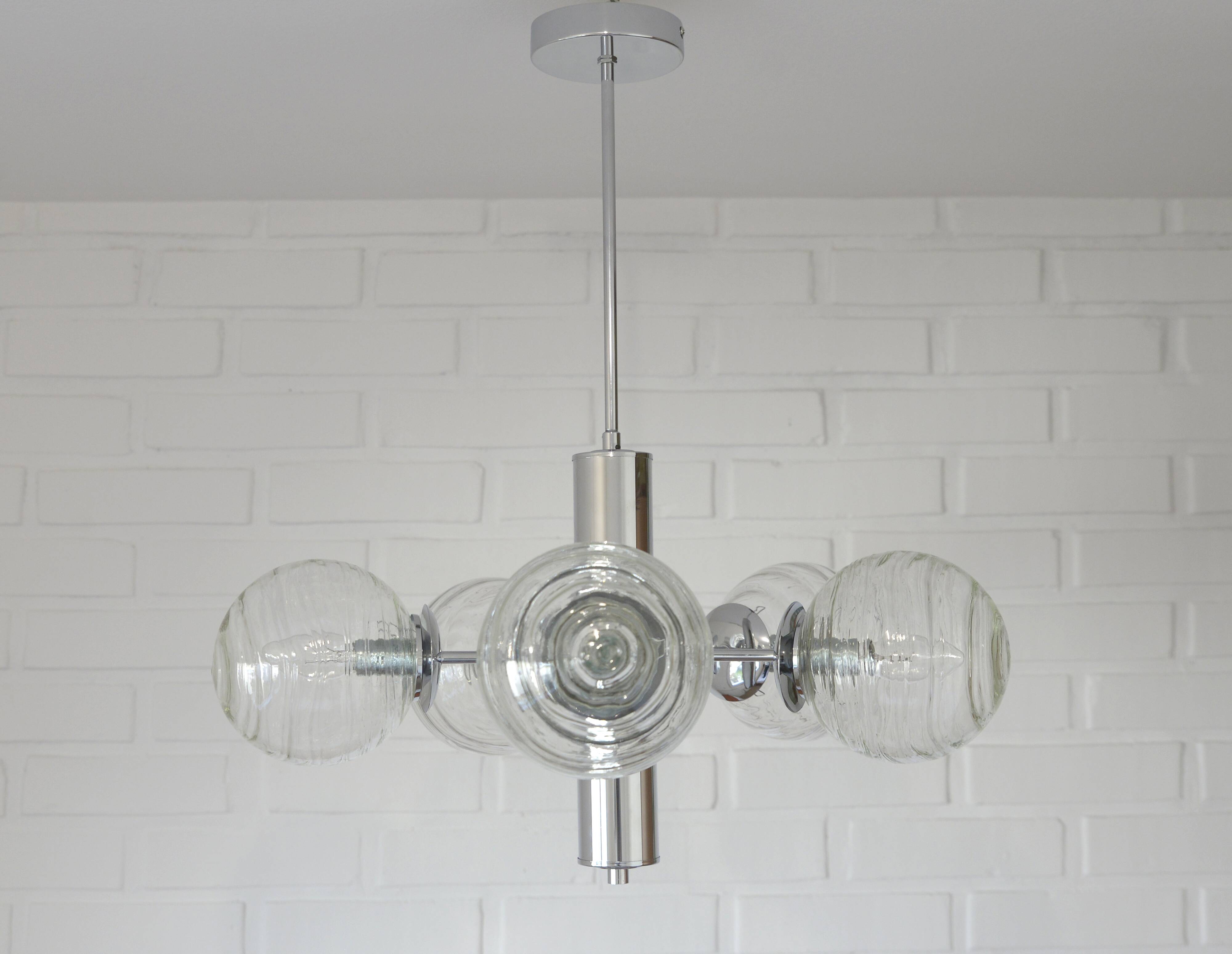 Vintage Pendant Light / Mid Century Modern Sputnik / Chrome Hanging Lamp