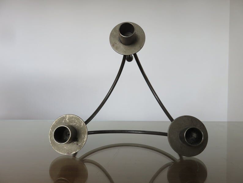 Tripod candlestick in crude steel for 3 candles 70s