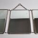 Ancien miroir de barbier triptyque, cadre métal et dos simili cuir 1930