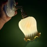 Vintage tulip wall light in white and amber glass