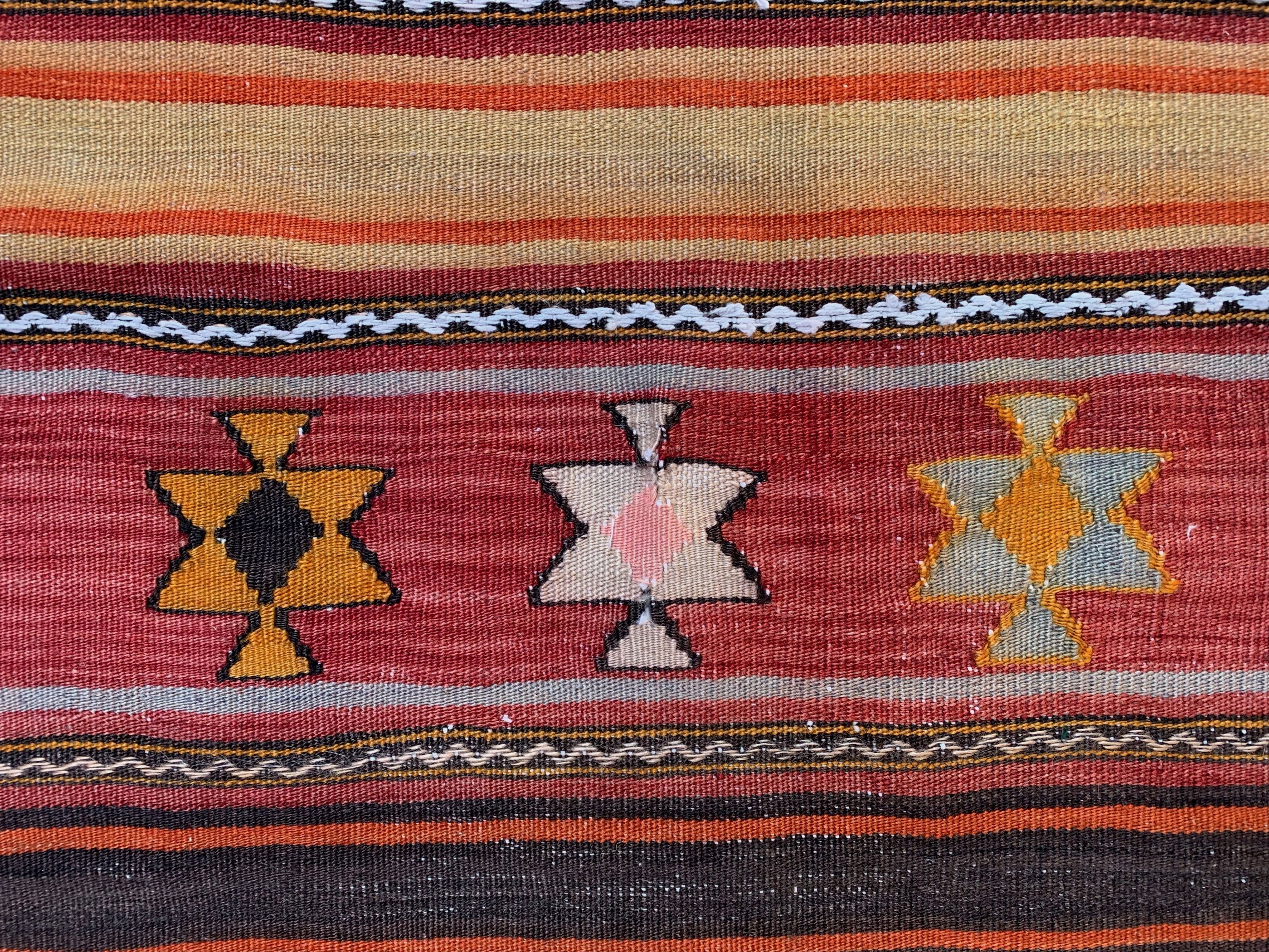 Medium Vintage Turkish Kilim Rug 110x97 cm Wool Kelim, Square