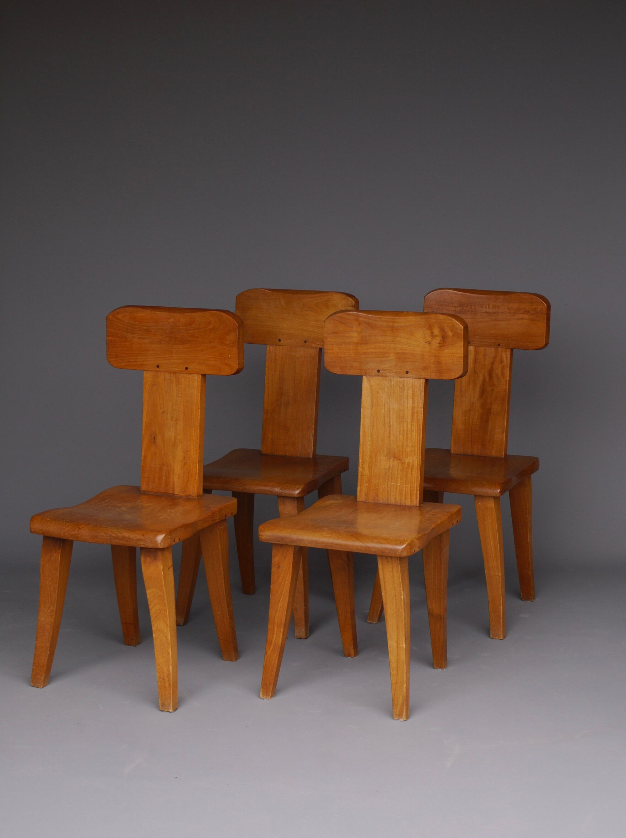Brutalist elm wood dining chairs 1970s