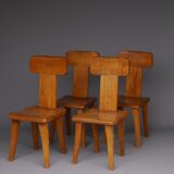 Brutalist elm wood dining chairs 1970s