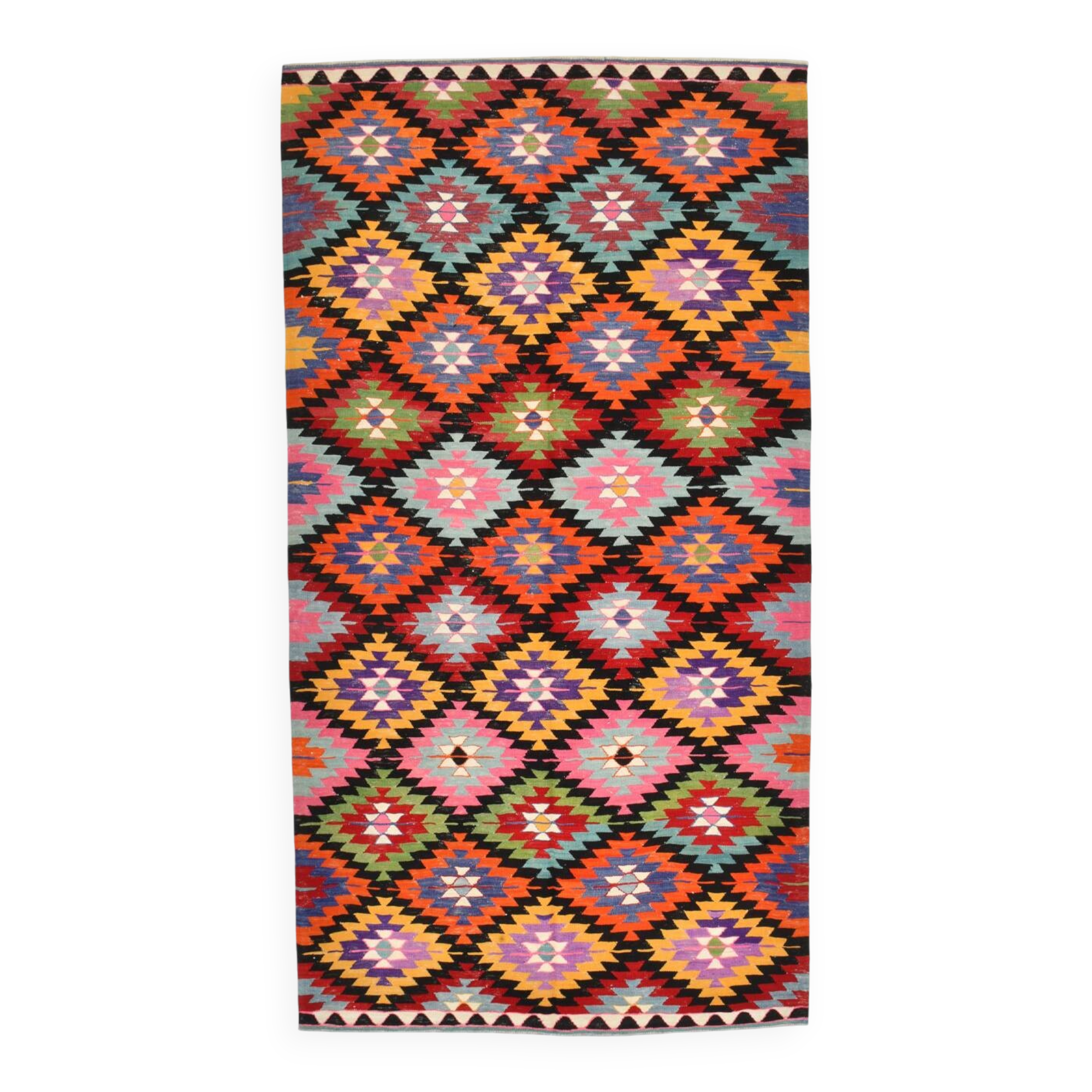 Geometric Multicolor Turkish Kilim Rug, 158x297Cm